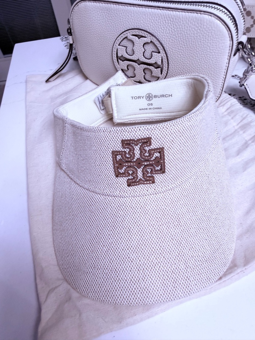 Tory Burch Cream Embroidered Logo Visor